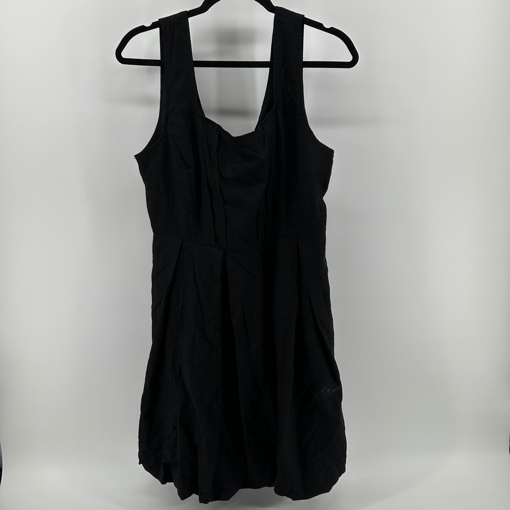 Cynthia Rowley Black Linen Blend Pleated Bubble Hem Mini Dress L NWT Minimalist